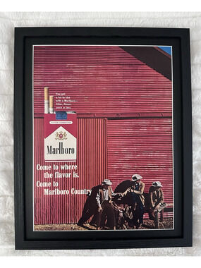 Framed 1965 Marlboro Country Cowboys Barn Vtg Ad Magazine Print